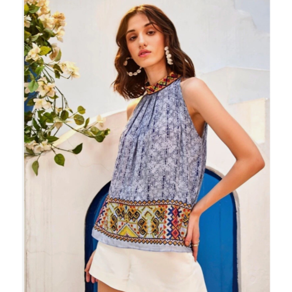 BHANUNI BY JYOTI Top Blouse Small Jina Embroidered Beaded Silk Halter Revolve